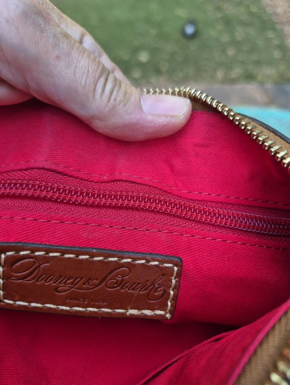 Dooney & Bourke Brown Lizard Embossed Leather Crossbody Bag Red Interior